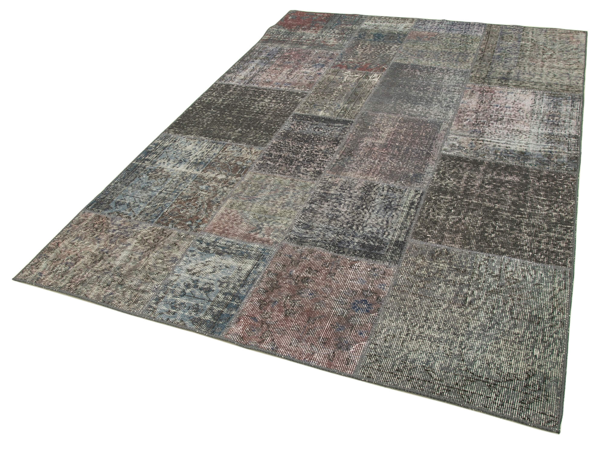 Handwoven Turkish Contemporary 171 cm x 240 cm Grey Patchwork Carpet