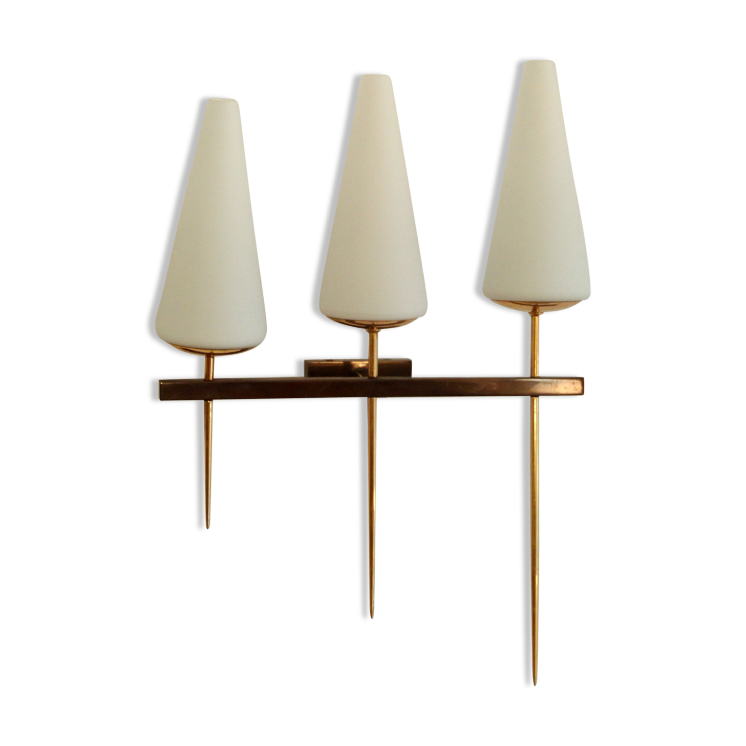 Old wall in brass and white opaline glass tulip