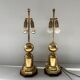 Pair of 2 Vintage Chic Articulated Brass Bakelite Amber Ball Lamps