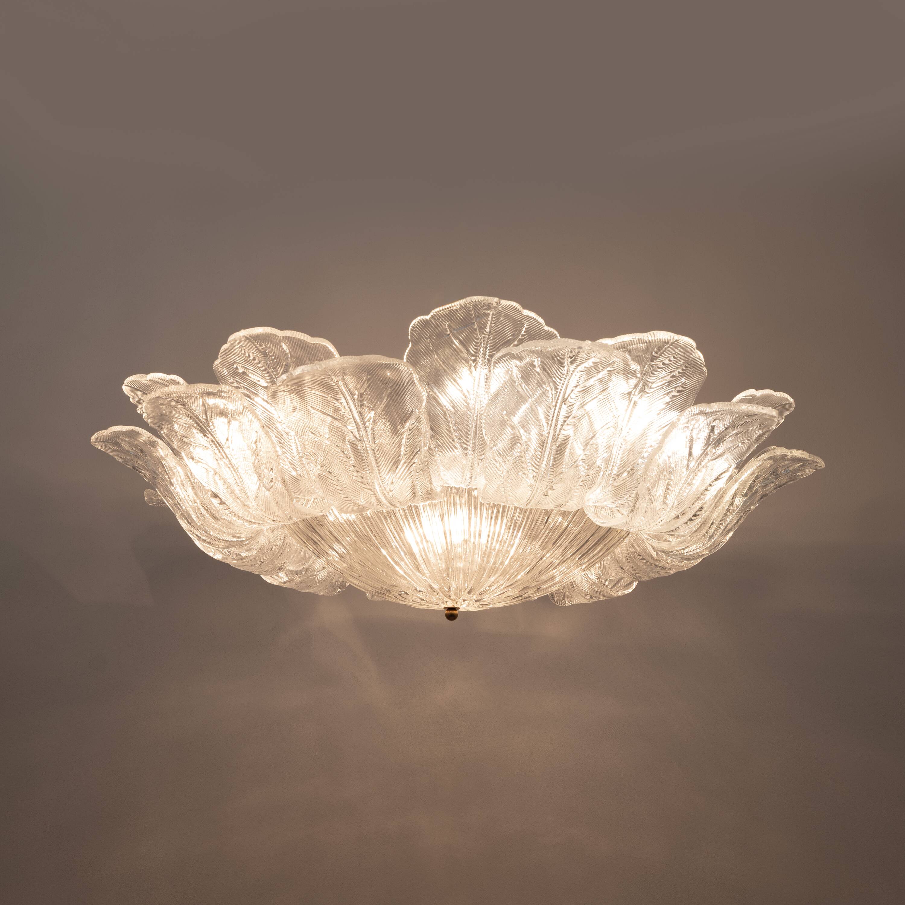 Large Italian Murano Glass Leaf Flush Mount Ceiling Light