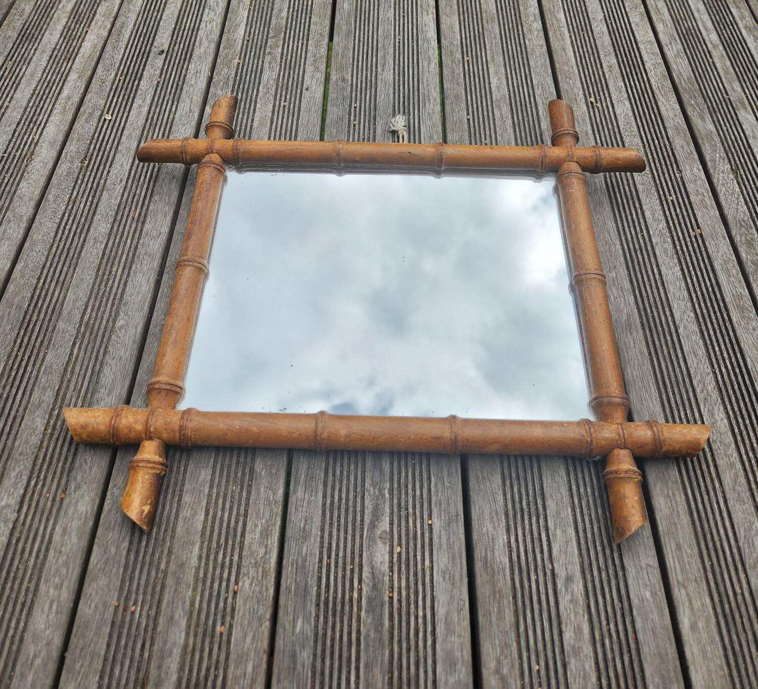 Antique turned wooden mirror