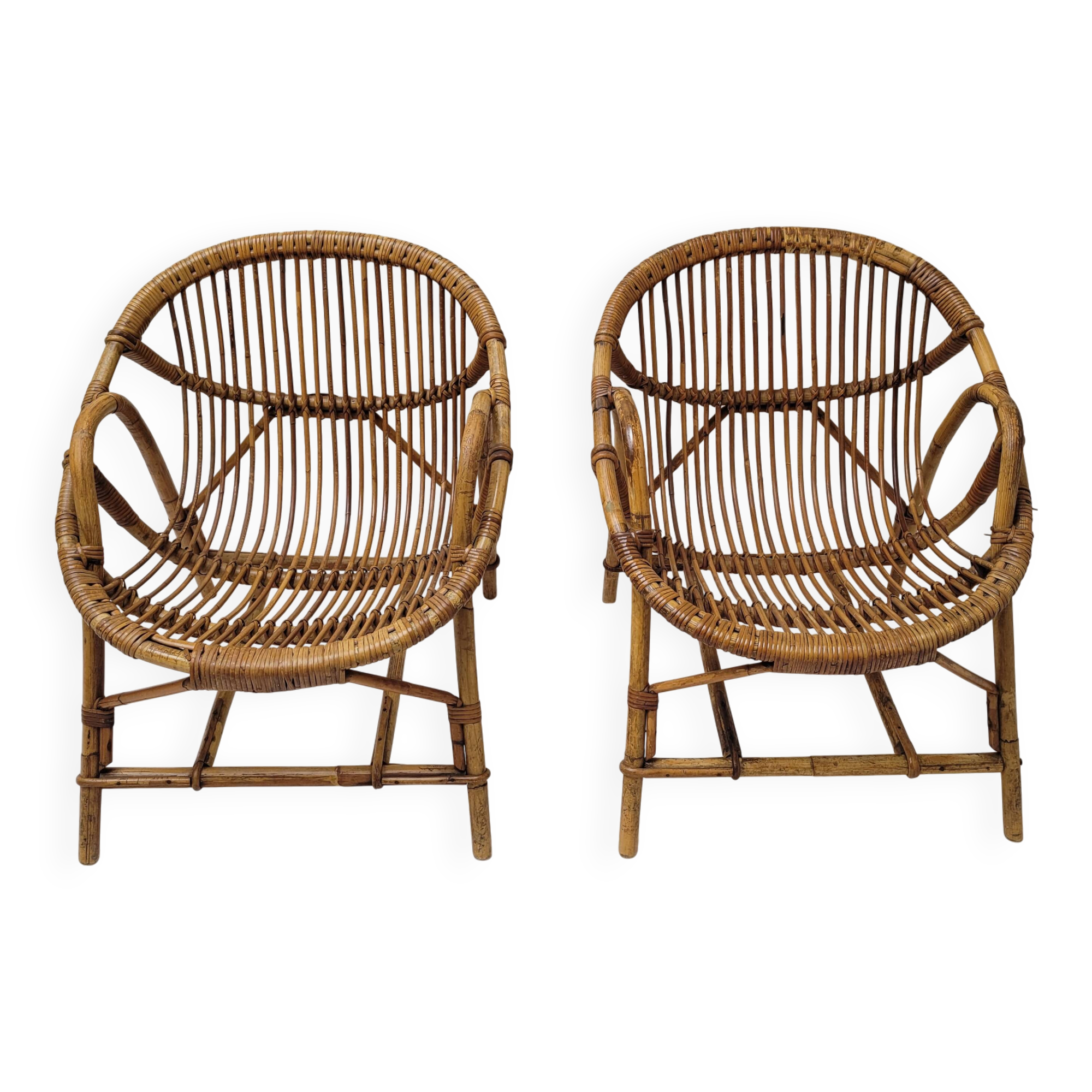 Pair of rattan basket armchairs, 1960s