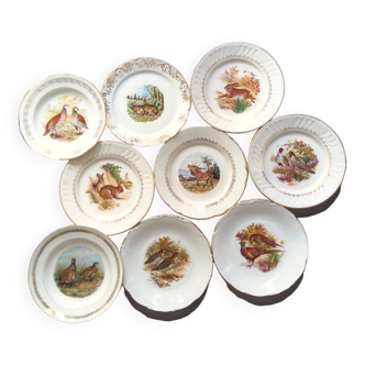 9 Mix & Match Hunting Plates. Mismatched Game Plates. Hare, Deer, Pheasant, Partridge and Snipe