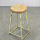 1940s Czech Industrial Stool with Pine Seat and Green Patina
