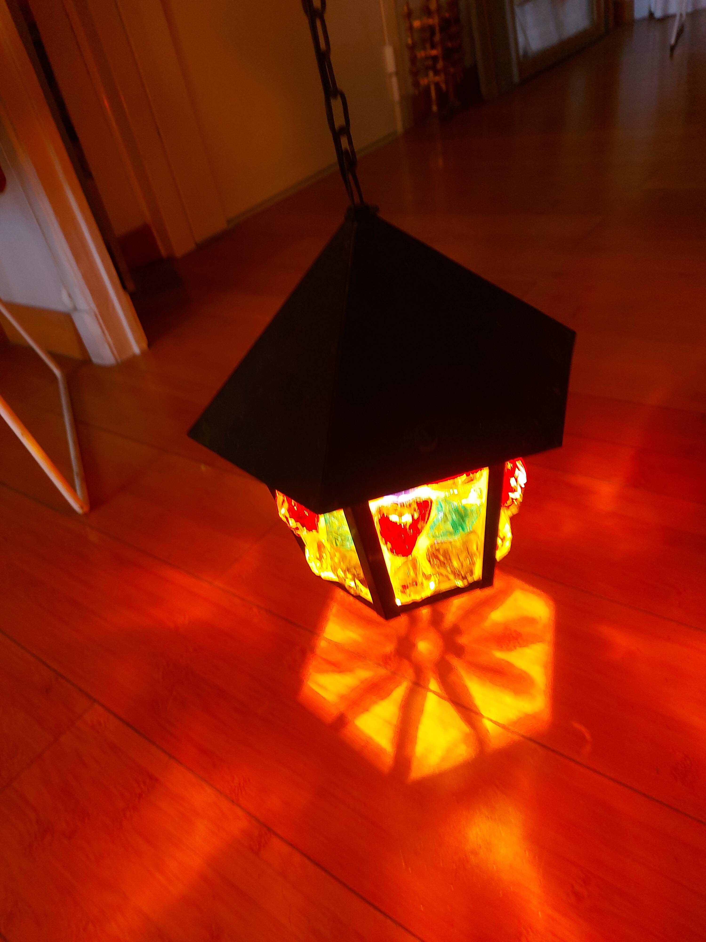 Pendant light, stained glass vestibule lantern