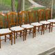 6 vintage dining room chairs in solid wood and gray fabric