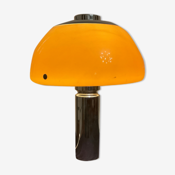 Vintage mushroom desk lamp, chrome design and orange Plexiglas