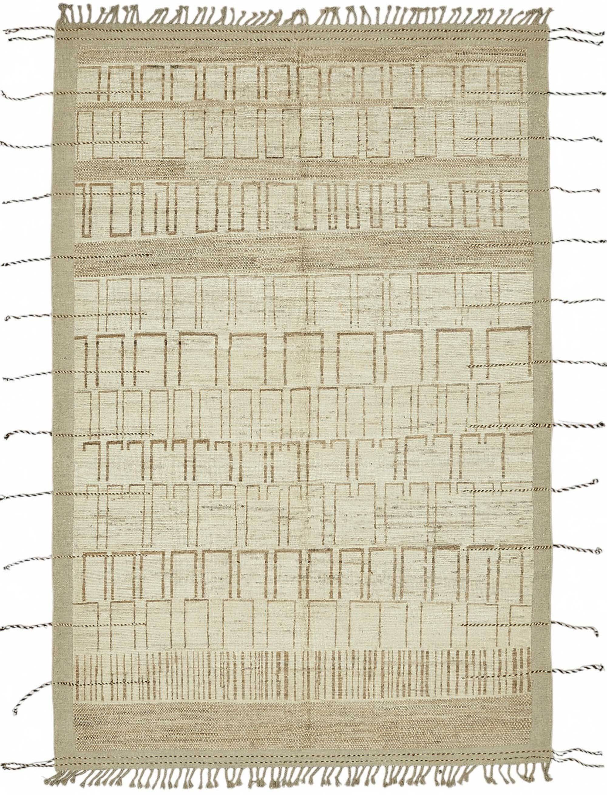 Handmade Turkish One of a Kind 202 cm x 307 cm Beige Wool Carpet