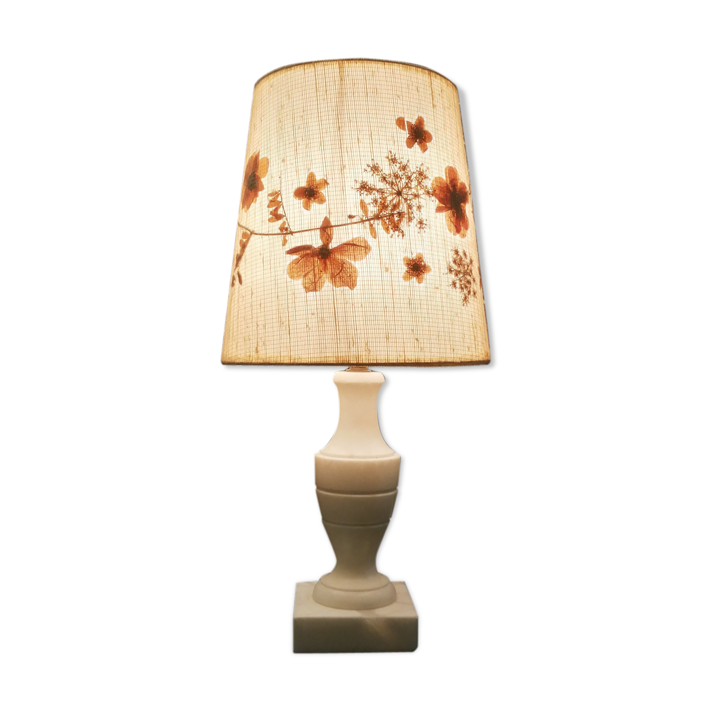 Vintage lamp base - onyx marble foot - blind-day inclusion dried flowers - 1950