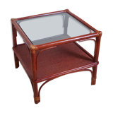 Varnished rattan coffee table and smoked glass top