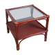 Varnished rattan coffee table and smoked glass top
