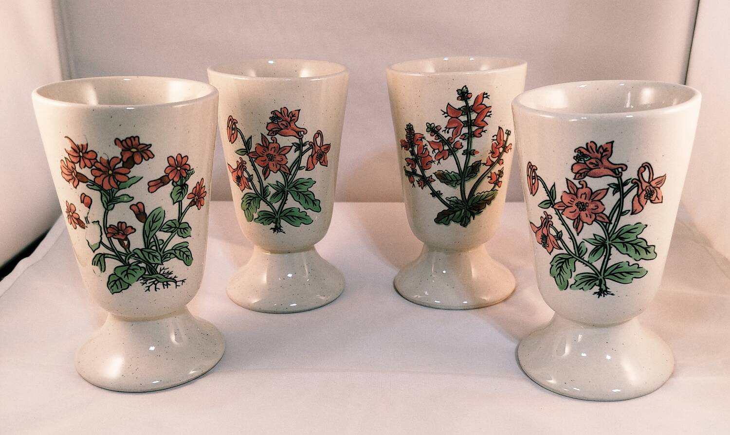 4 flowering stoneware mazagrans, 1970s