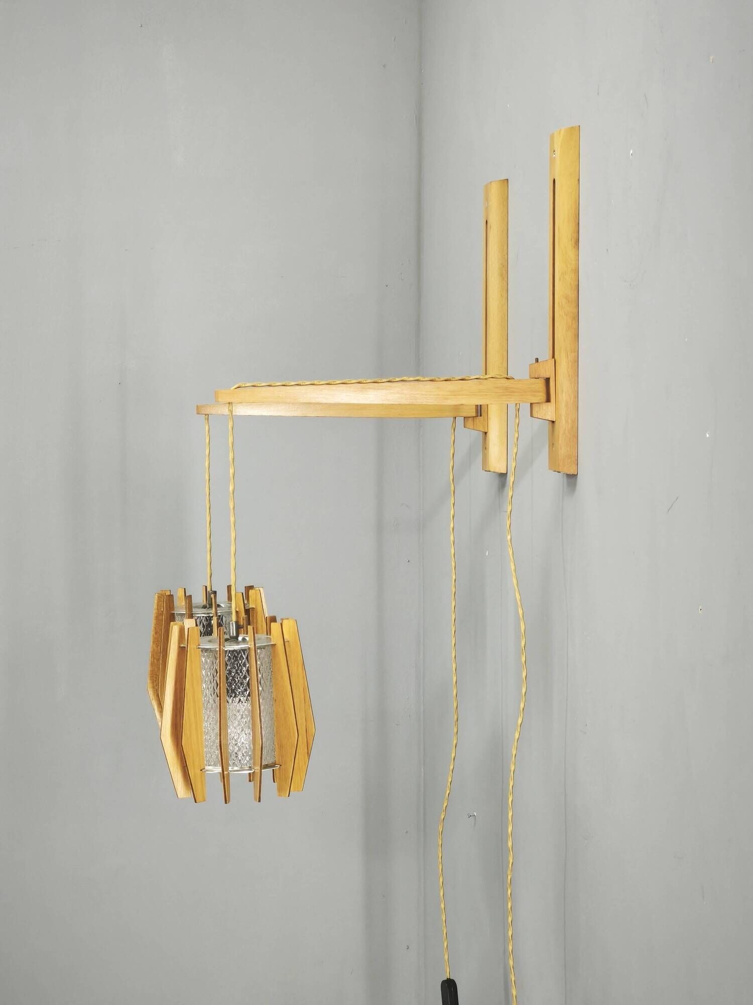 Pair of Dřevo Humpolec Adjustable Swing Arm Wall Lamps, 1960s