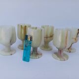 lot 6 petits verres à pied vin en pierre albâtre verte