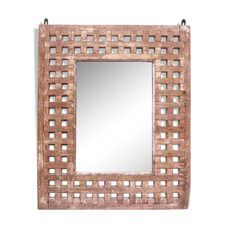 Antique indian wooden fretwork mirror frame