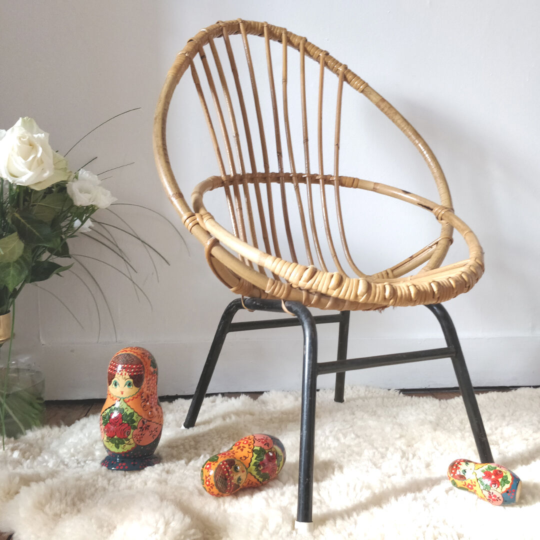 Fauteuil enfant vintage en rotin