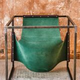 Burgundy leather armchair metal style indus contemporary design