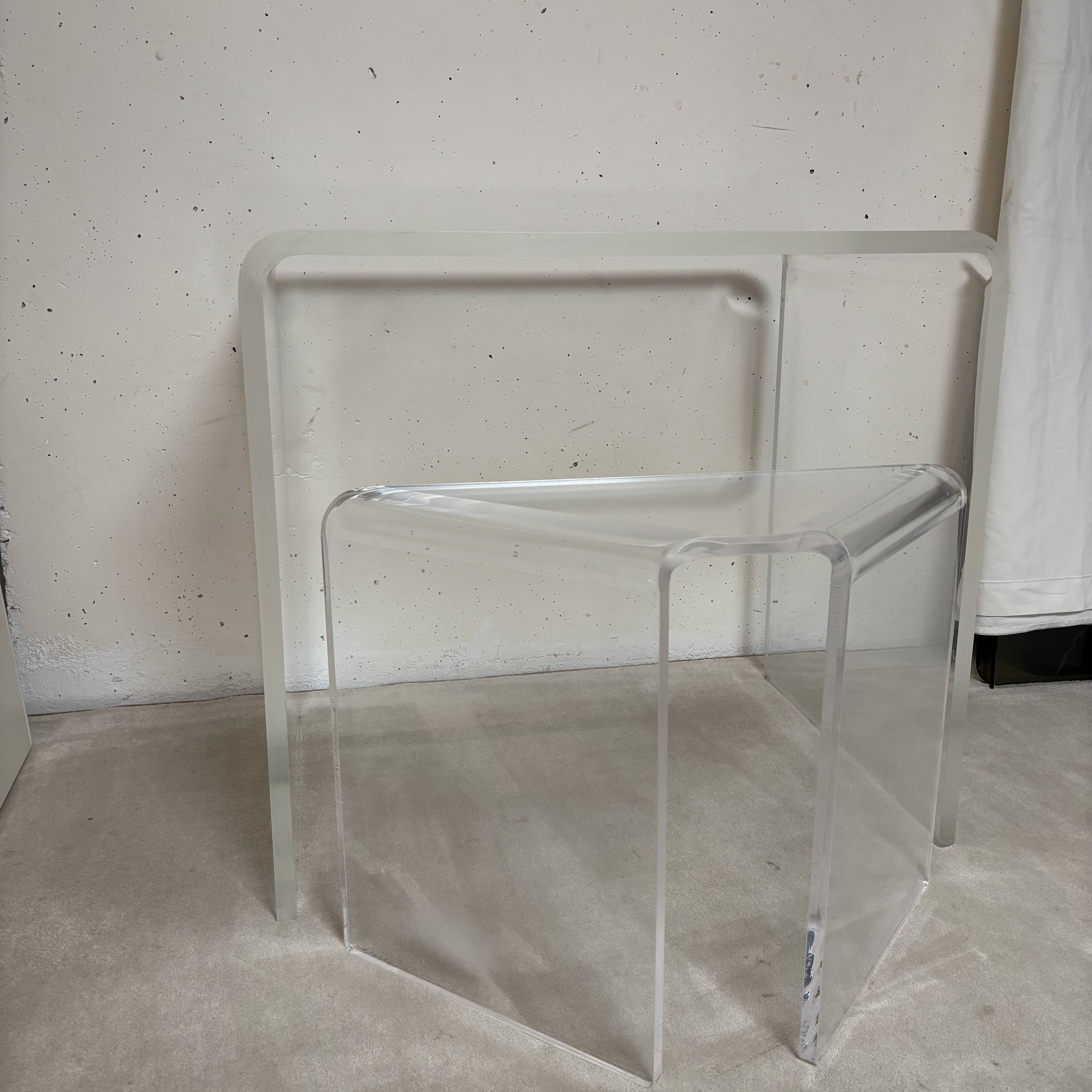 Plexiglass desk, dressing table and stool, 1970