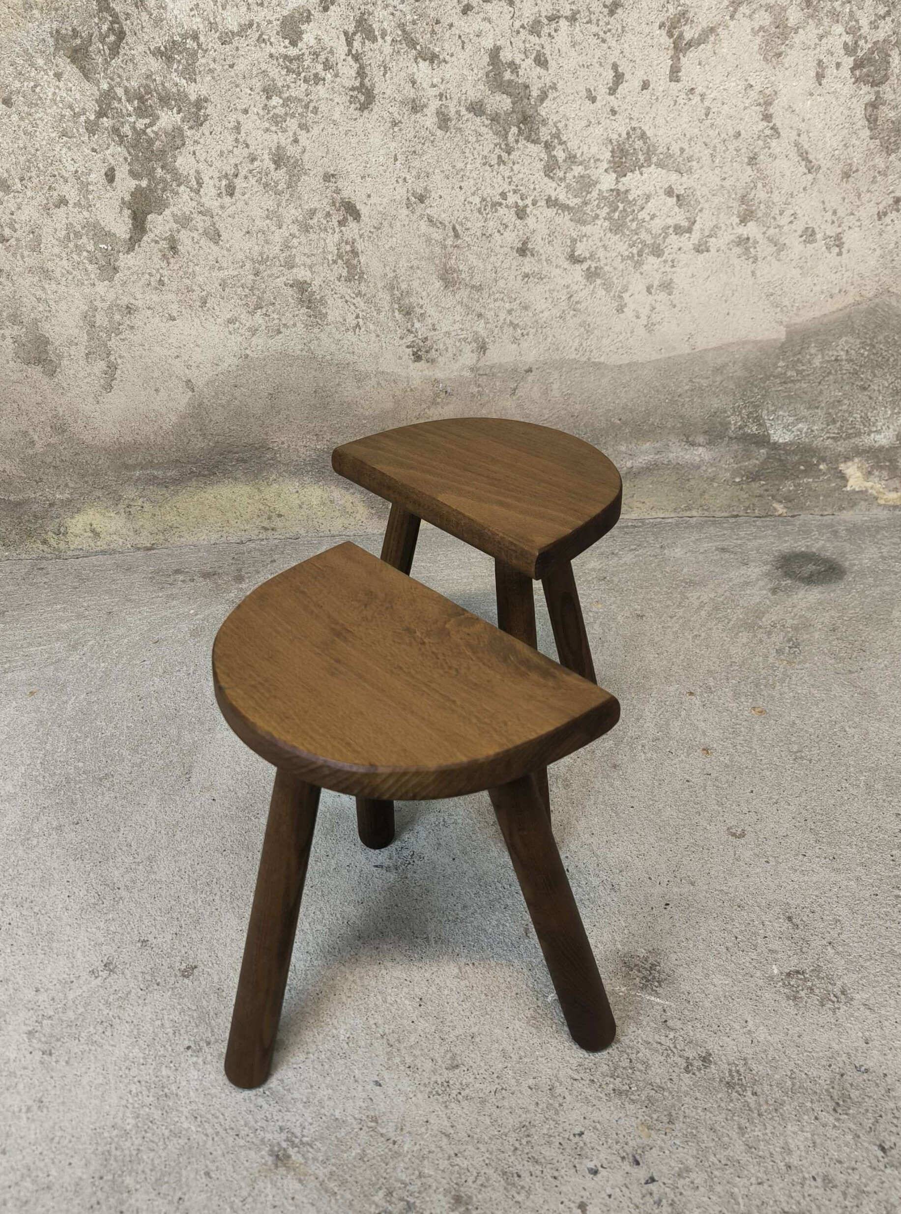 Vintage wooden tripod stool pair.