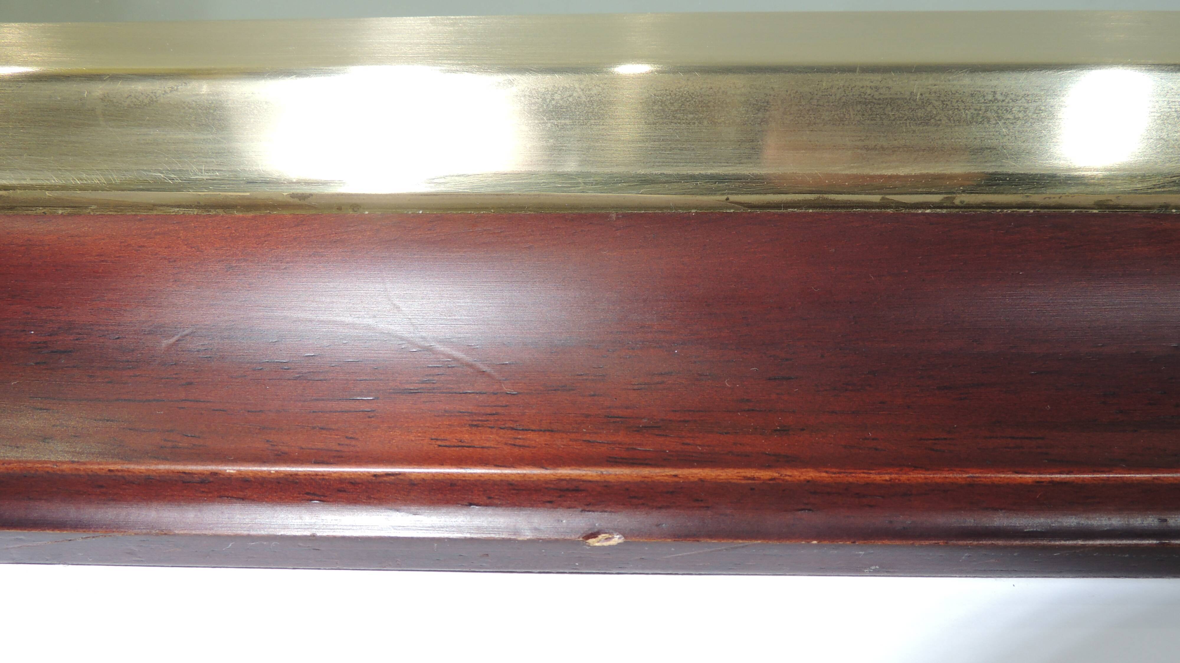 Square mirror mahogany and brass / vintage 60x60cm