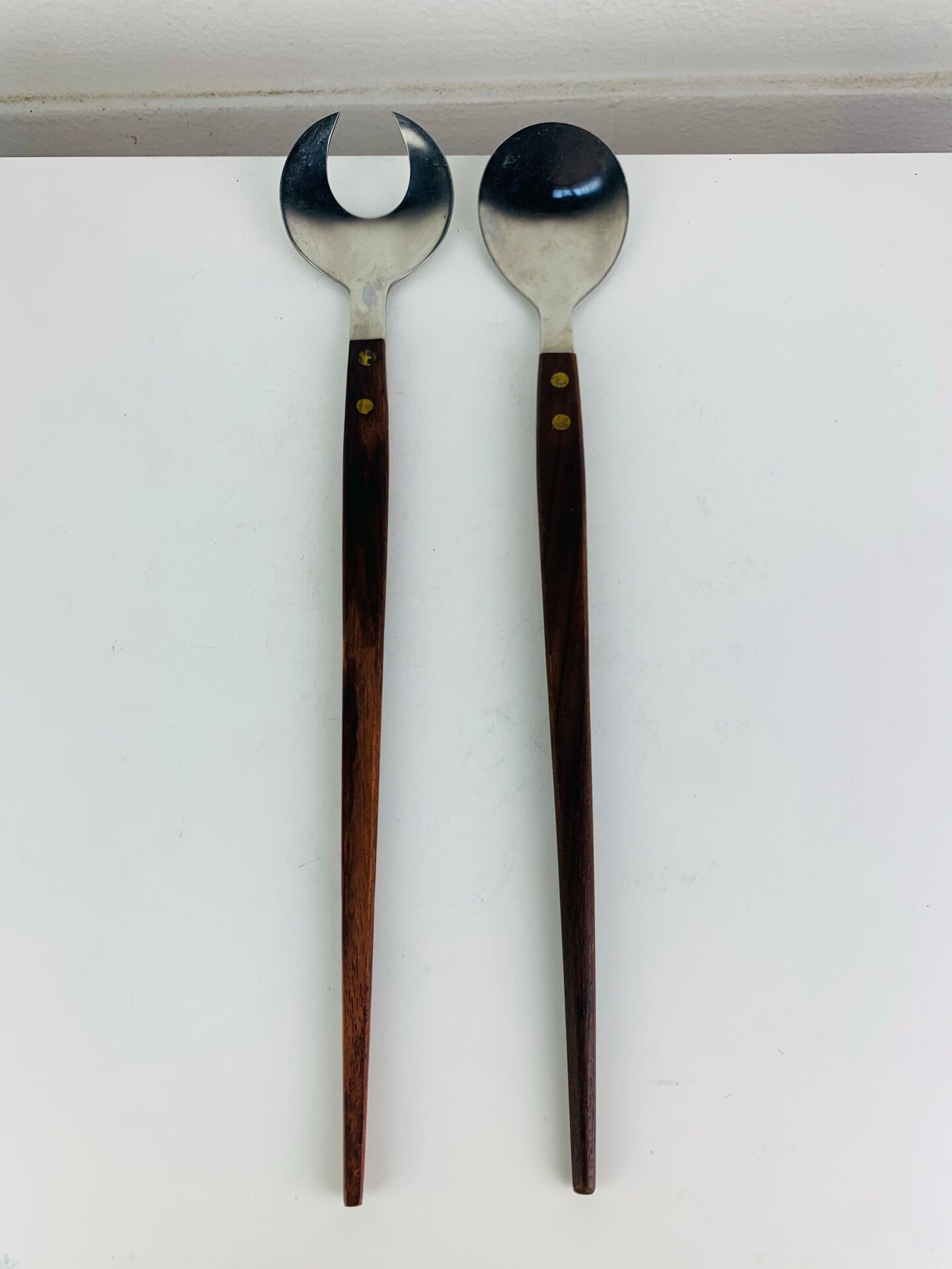 Teak and stainless steel salad cutlery in Scandinavian style, 1960s.