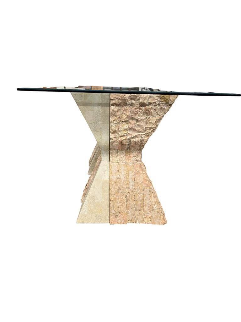 vintage stone dining table with glass top