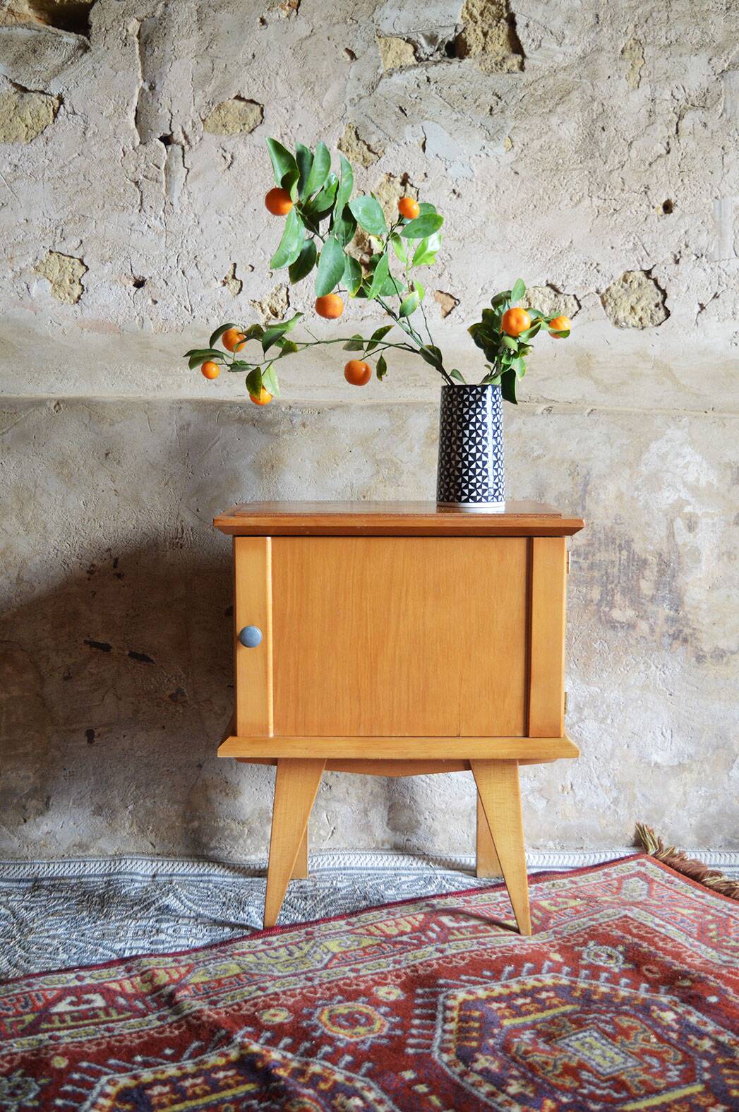 Blonde wood bedside table