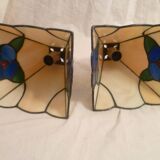 Pair of brass and color mosaic wall lights with floral pattern from the 70's