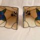 Pair of brass and color mosaic wall lights with floral pattern from the 70's