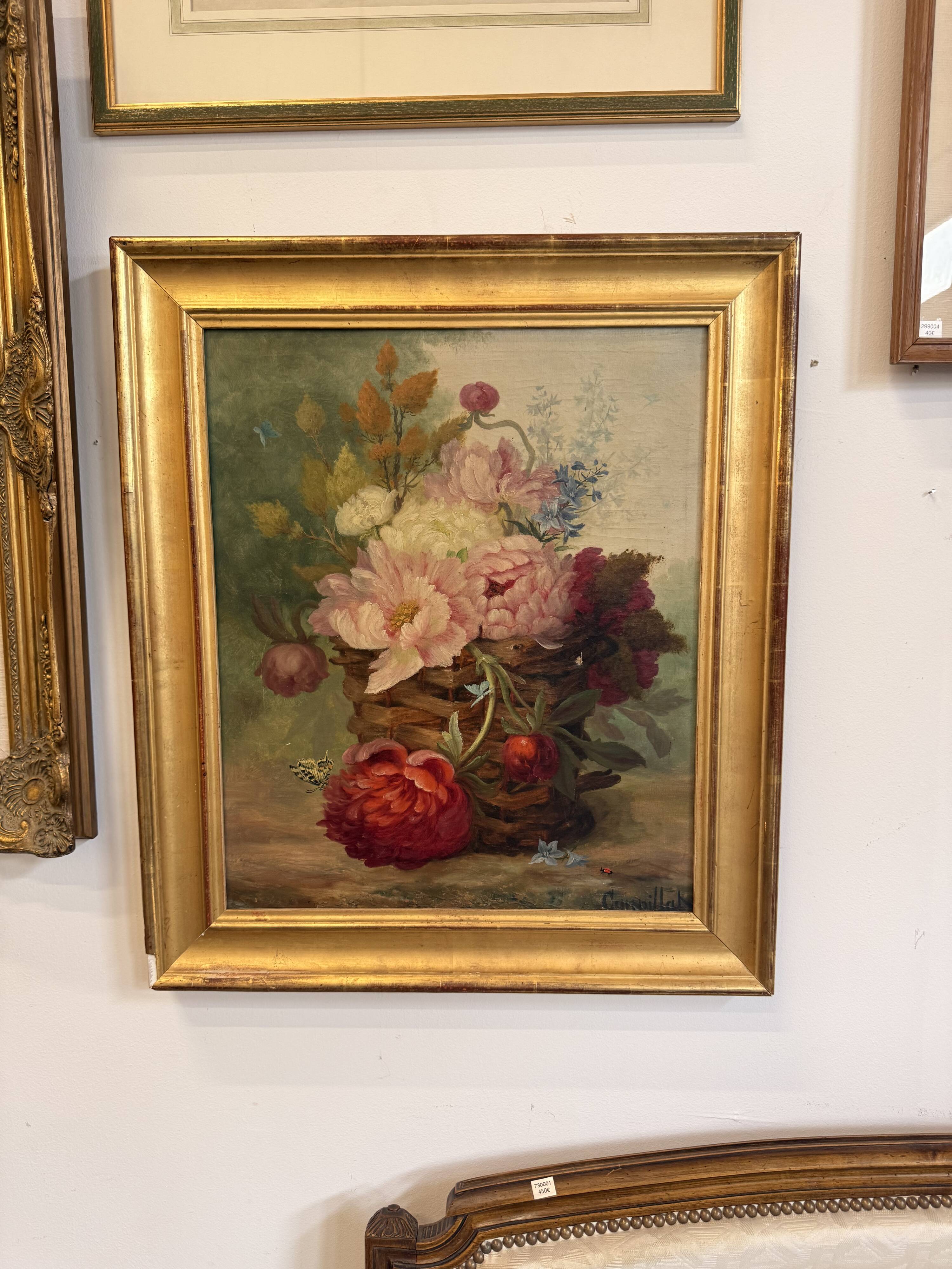 Oil on canvas still life with flowers signed Henry Gaspillat 19th century.