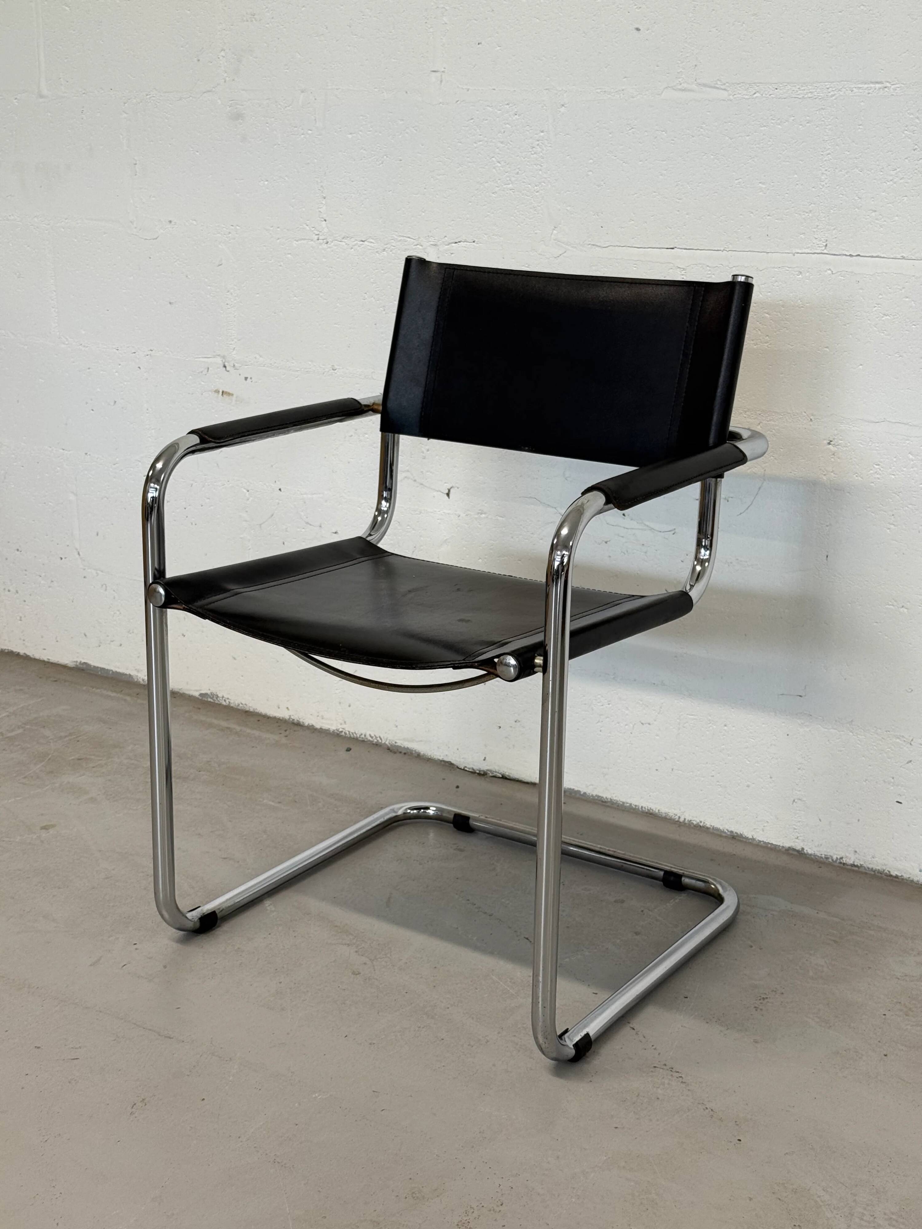 Bauhaus cantilever chair – black leather & chrome (unsigned)