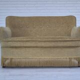 1970s, Danish 2 seater sofa, original condition, green furniture velour, beech wood legs.