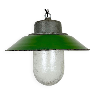 Green Enamel and Cast Iron Industrial Pendant Light, 1960s