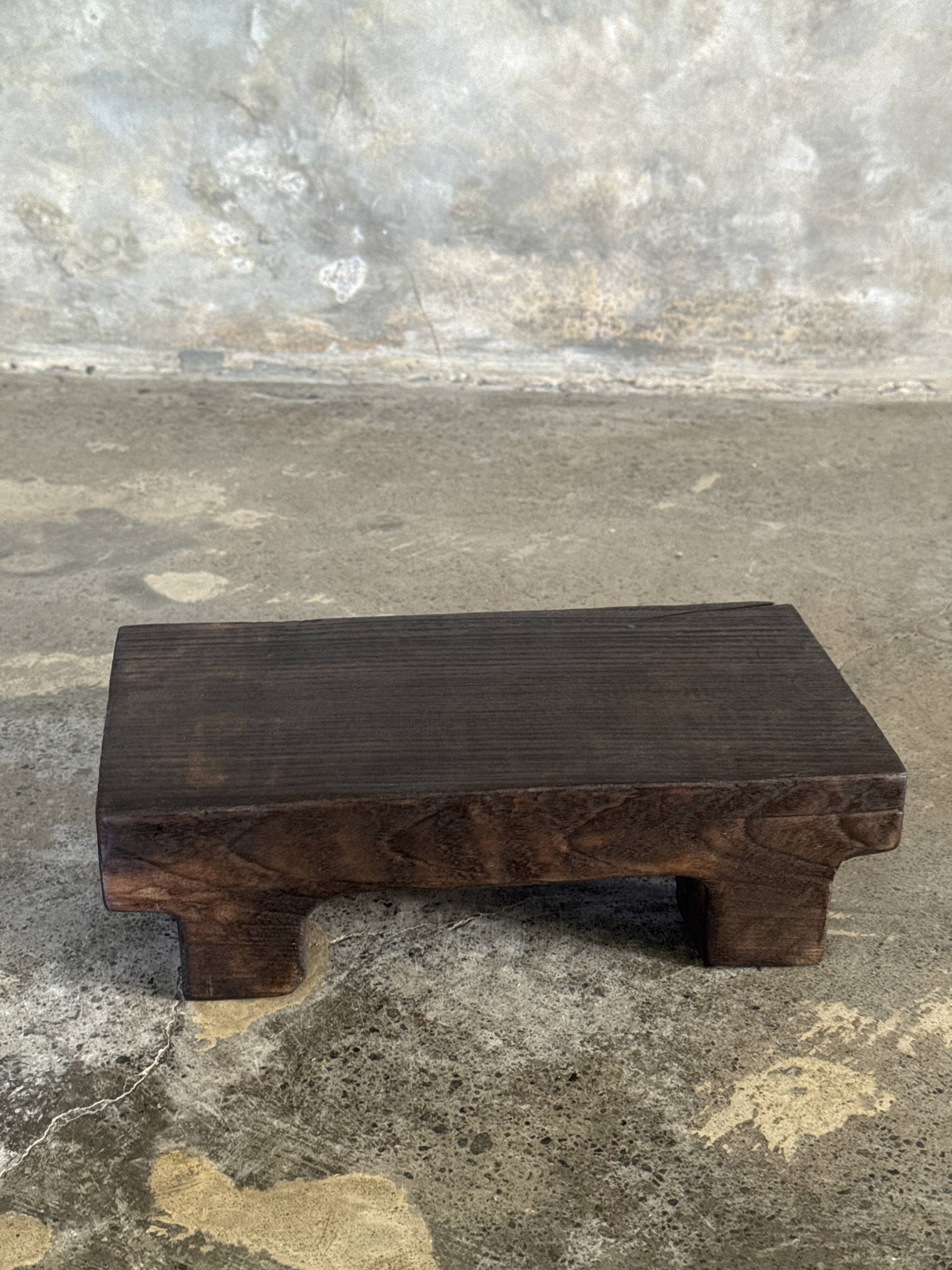 Small stool, black solid teak accent stool wabi-sabi L30 W8.5 H6.