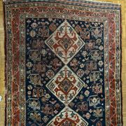 Antique handmade Persian Qashqai nomadic rug – blue background 94x112cm