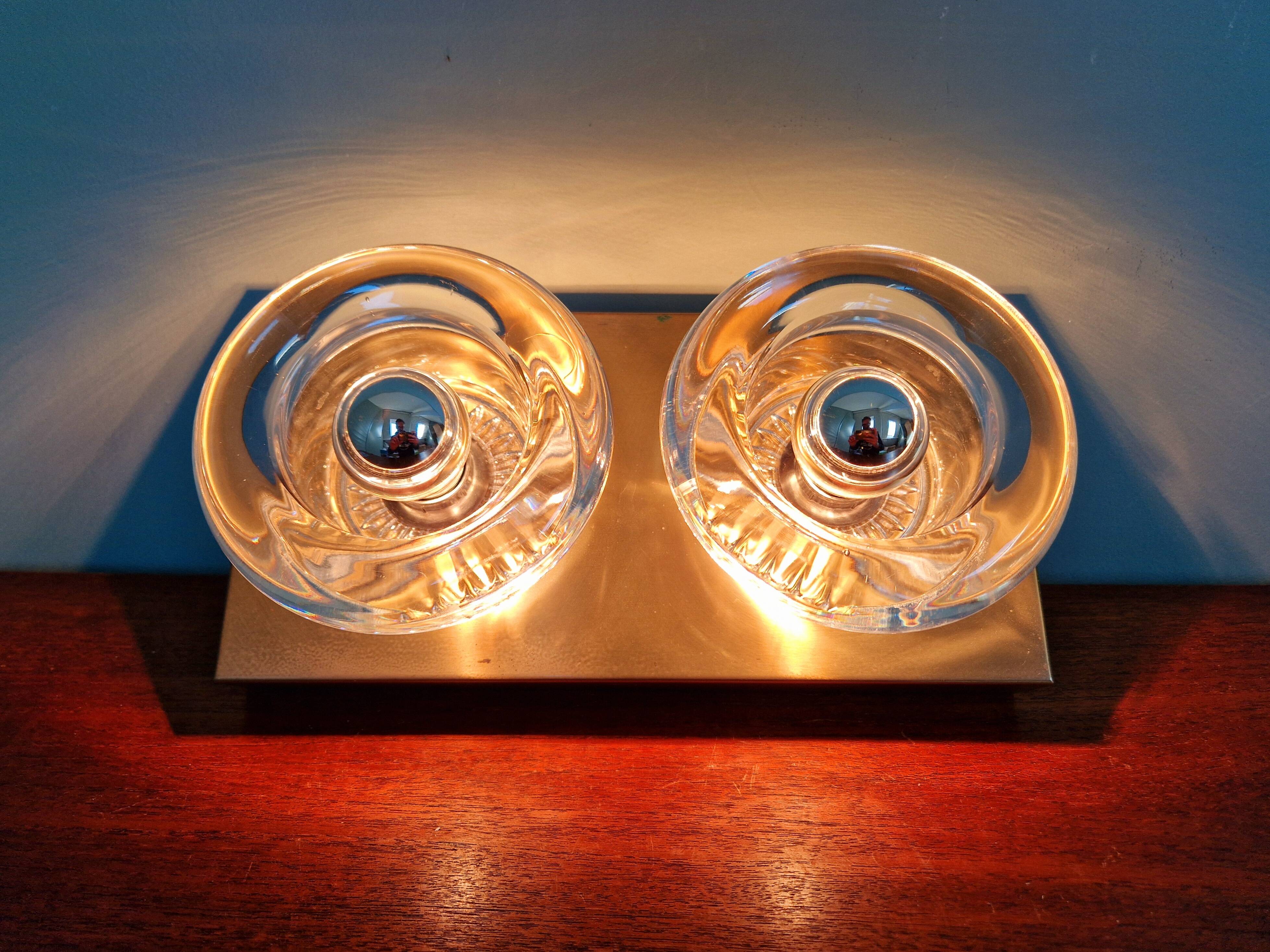 Double wall light in brass and glass, Space Age style, Cosack, 1970