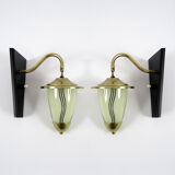 Set of 2 brass and glass wall lamps, 1950s
