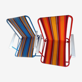Chaises pliantes camping vintage a rayures