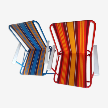 Vintage camping folding chairs with stripes