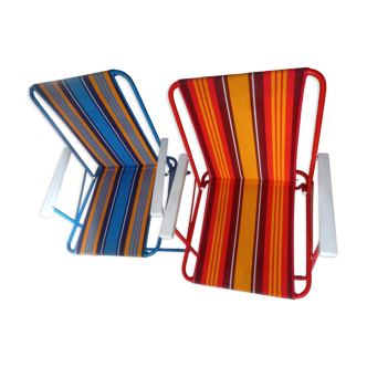 Vintage camping folding chairs with stripes