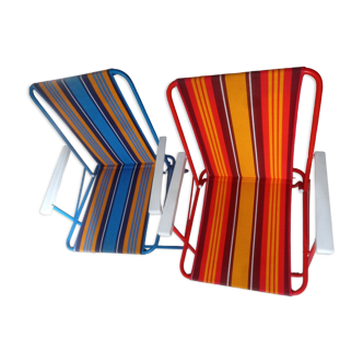 Chaises pliantes camping vintage a rayures