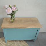 Coffre vert , couvercle en bois brut