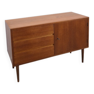 Vintage teak kast jaren 60, sideboard met 3 lades en deur