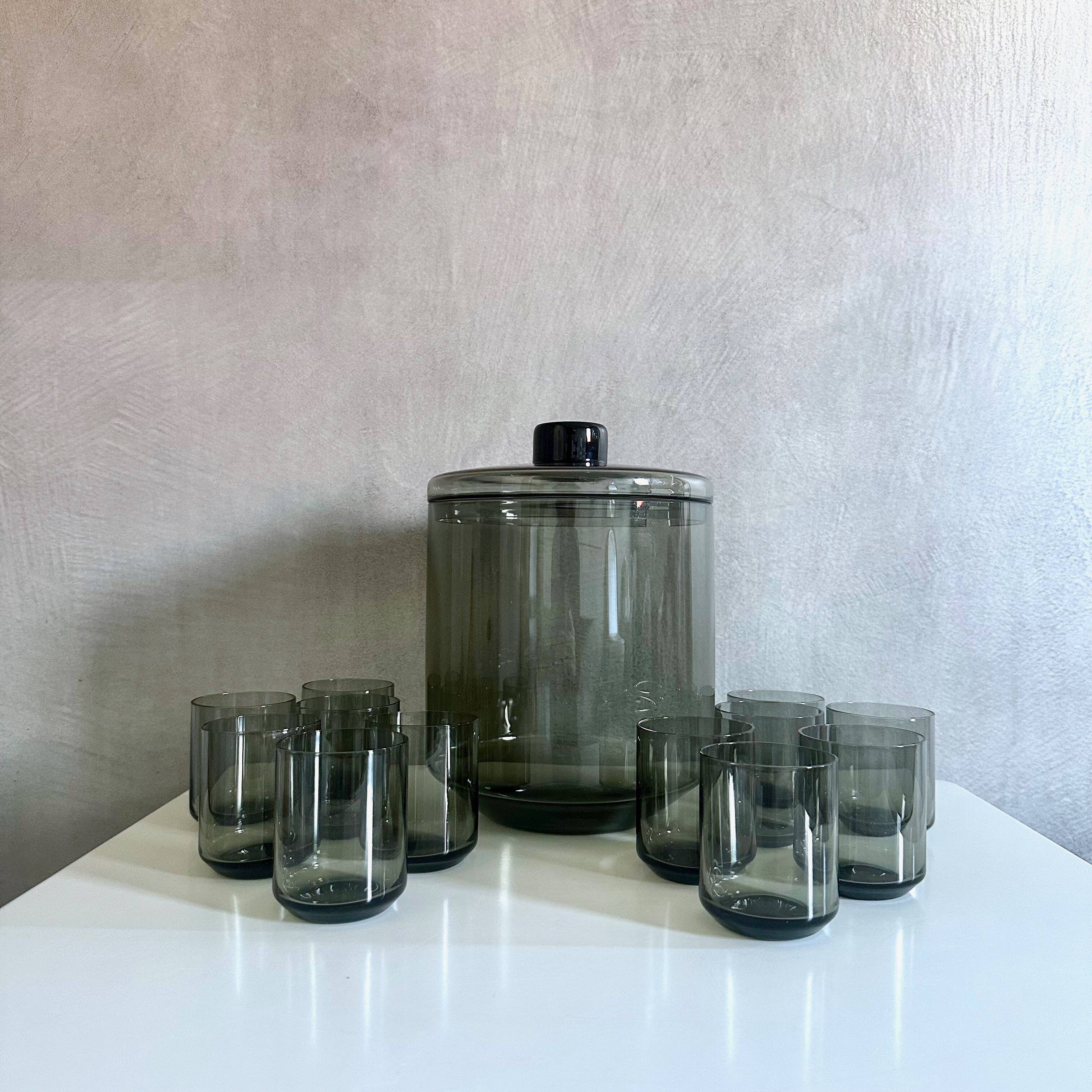 Punch bowl set with 12 glasses, "Lauritzer Glas", 50's