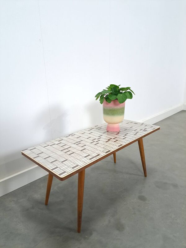Table d'appoint en formica Opal avec pieds en bois, table à plantes