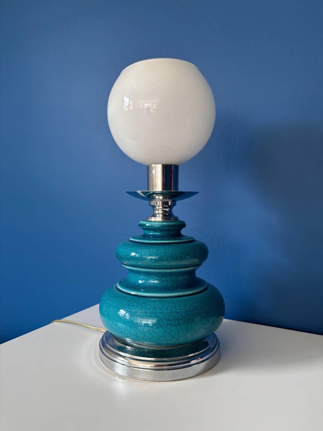 Vintage turquoise blue crackled glazed ceramic lamp – base ch