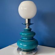 Lampe vintage en céramique craquelée émaillée bleu turquoise – base ch