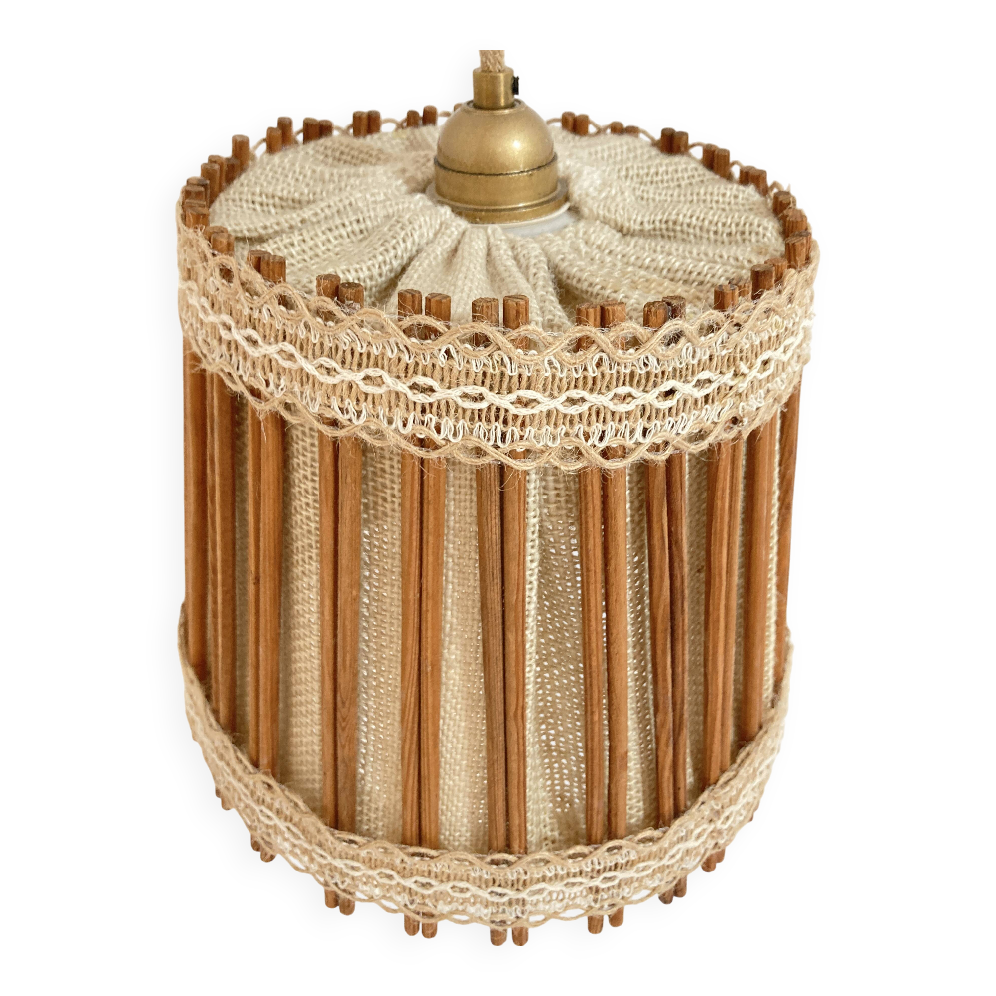 Vintage fabric and wood pendant light