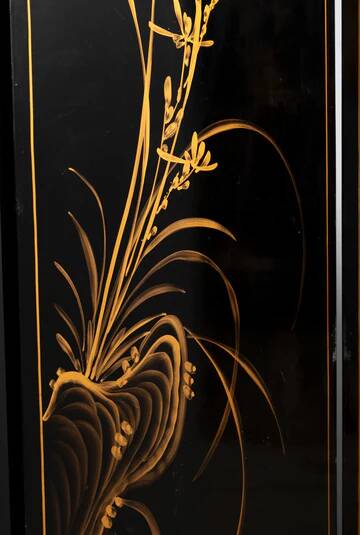 Chinese export black lacquer and mother-of-pearl folding screen, mid-20th century