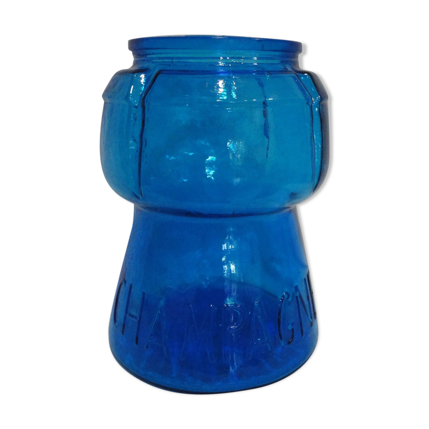 Seau a champagne vintage en verre bleu